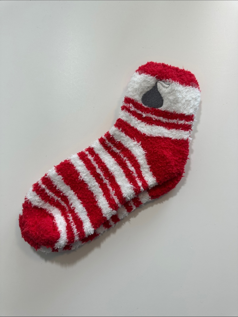 Hershey Kiss logoCozy Red & White Striped Plush Socks Unisex Fuzzy Lounge Sock